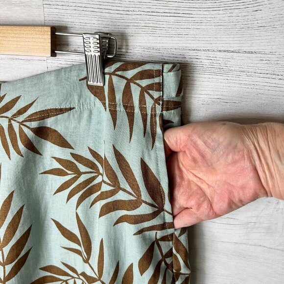 Ralsey Pants Womens Size 14P Teal & Brown Foliage 100% Linen Wide Leg Cropped - Picture 7 of 16